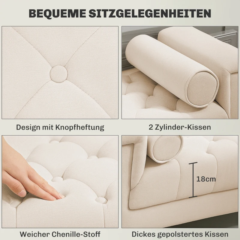 HOMCOM Gestoffeerde bank, vintage design, 2 kussens, chenille bekleding, 115 x 44 x 58 cm, Beige(m-4)