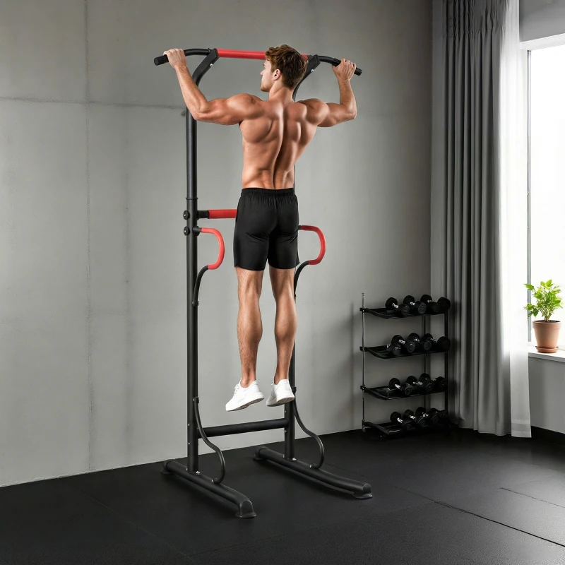 HOMCOM Barra de Dominadas Altura Regulable Estación de Fondos Resistente para Gimnasio en Casa Entrenamiento de Fuerza Negro