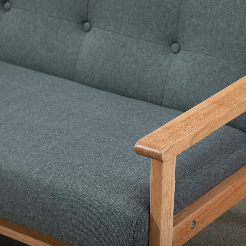 HOMCOM 2 zits bank twee zits stoffen bank tweezits bank bekleding loveseat compact design linnen rubber hout grijs 115 x 66.5 x 73 cm(m-7)
