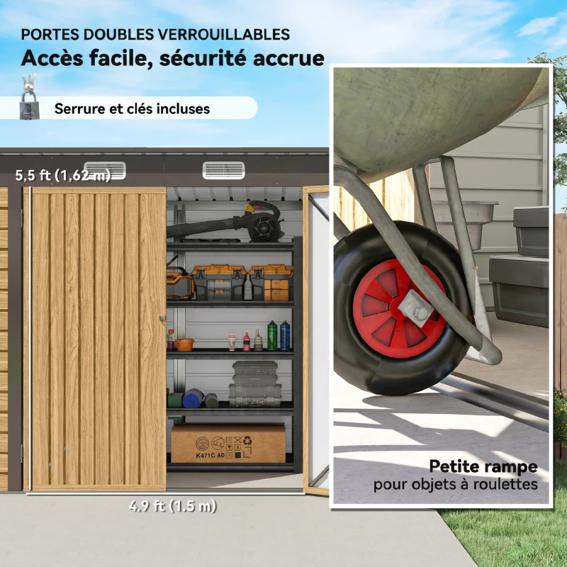 Outsunny Abri de Jardin en Métal 3 m² Facile à Monter, Cabane de Jardin Structure en Acier Galvanisé Améliorée, Chêne