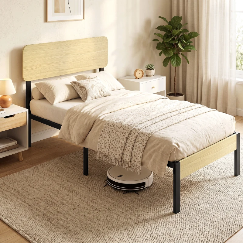 HOMCOM Bedframe 90x200 cm met hoofdbord, voetbord en opbergruimte