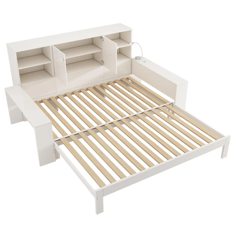 Letto contenitore con letto estraibile extra e 3 ripiani regolabili in altezza, 237x133x100 cm, Bianco