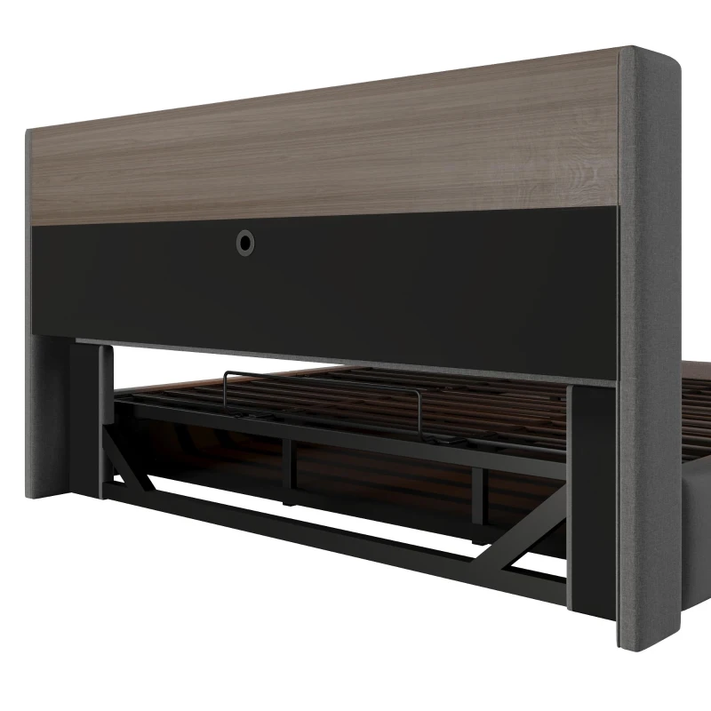 Lit rembourré 180×200 cm, lit-coffre hydraulique, sans matelas, 219x186,5x110 cm, Gris