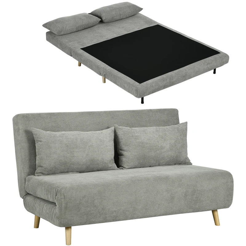 HOMCOM Slaapbank, Logeerbed, 3-standen Verstelbare Rugleuning, Linnenlook, tot 120 kg, 141 x 90 x 81 cm, Grijs(m-11)