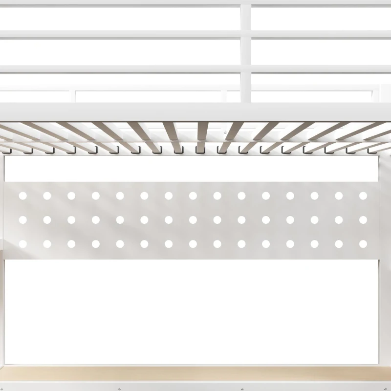 Cama alta 140 x 200 cm, prateleira integrada e 3 gavetas, sem colchão, 251x146x170 cm, Branco
