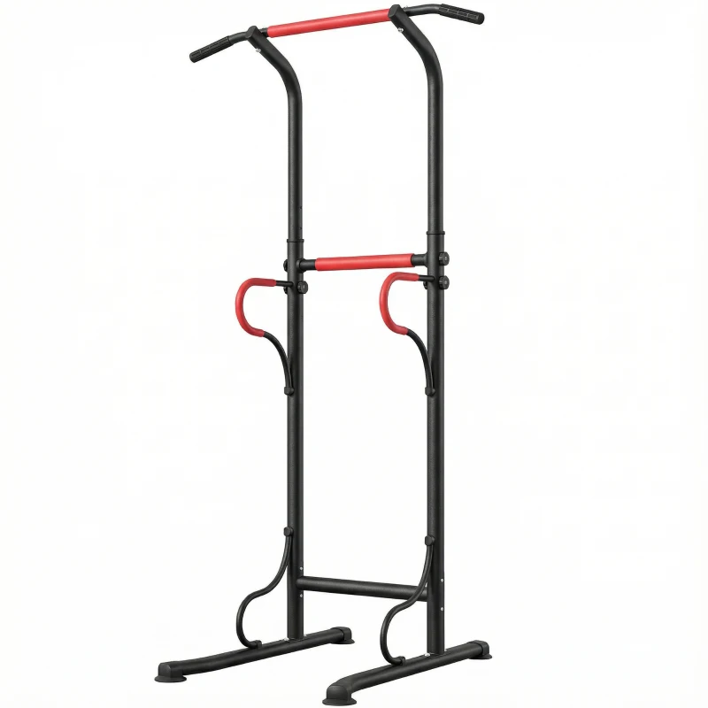 HOMCOM Barra de Dominadas Altura Regulable Estación de Fondos Resistente para Gimnasio en Casa Entrenamiento de Fuerza Negro