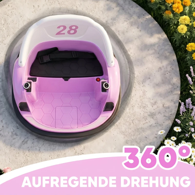 AIYAPLAY Autoscooter, 360° Rotation, 2 km/h Geschwindigkeit, Sicherheitsgurt, LED-Lichter, Musik und Hupe, Rosa