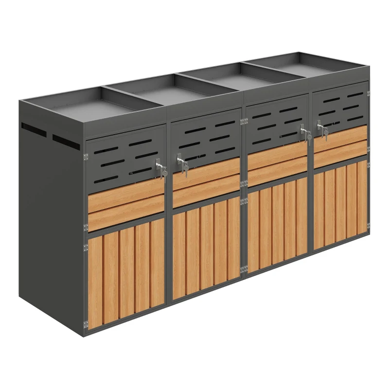 Armadio da esterno multiuso con fioriera integrata e ventilazione a persiana antiodore, 264x80x128 cm, Grigio