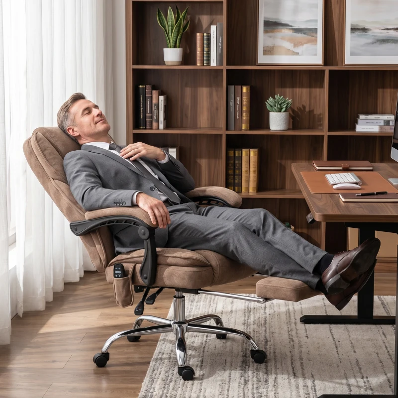 Vinsetto Ergonomischer Bürostuhl mit Massagefunktion, Fußstütze, drehbar, rollbar, Braun
