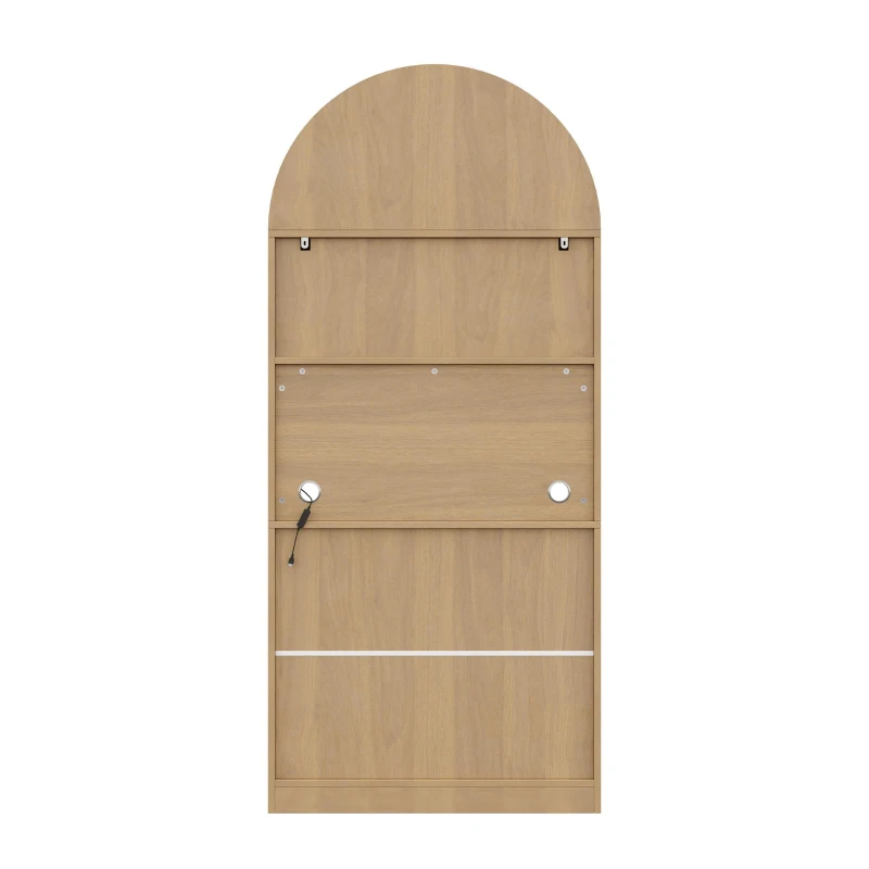 Vitrine moderna curvada, portas em rattan e fixação anti-tombamento, 80x35x180 cm, Cor natural