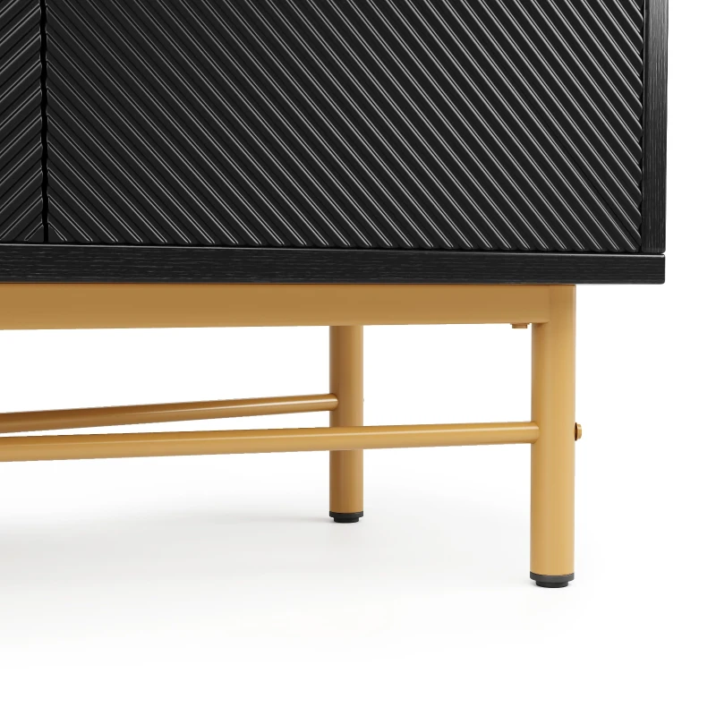 Credenza buffet a 4 ante per soggiorno e cucina con pannelli scanalati, 160x40x82 cm, Nero