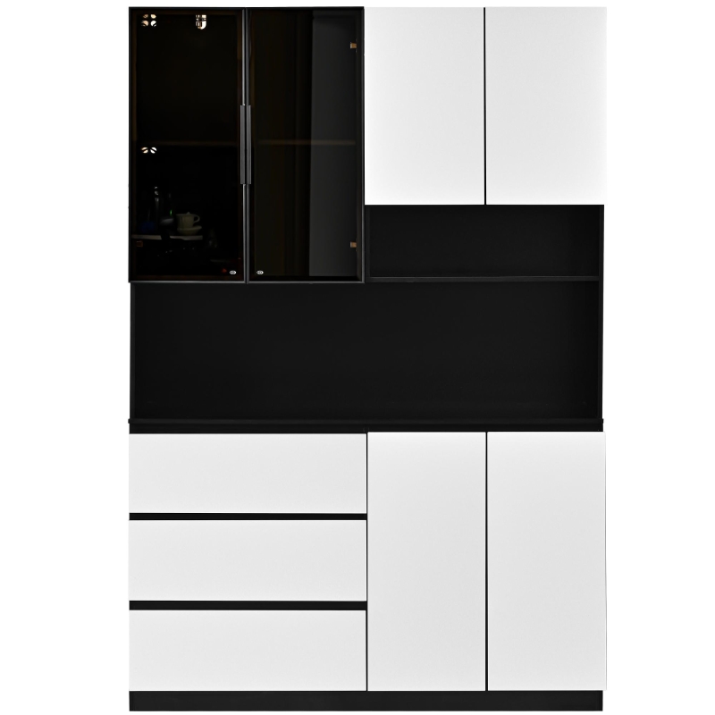 Dispensa Cucina con luce LED regolabile e vano per microonde, 120,5x40x180 cm, Nero