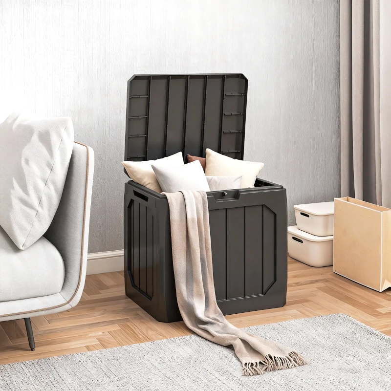 Outsunny 121L Kunststoff Garten-Aufbewahrungsbox, Outdoor-Aufbewahrungsbox mit Griffen, Schwarz