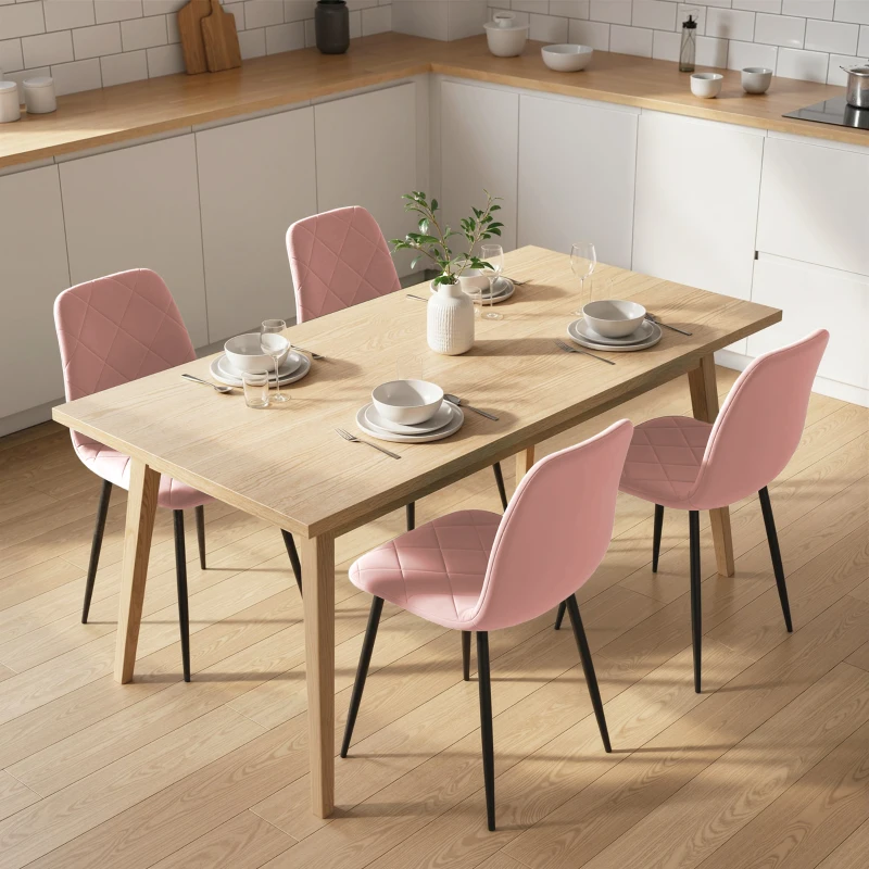 HOMCOM Esszimmerstühle 4er Set Küchenstuhl mit Rückenlehne, Samtoptik, Sessel 45 x 54 x 87 cm Rosa(m-8)