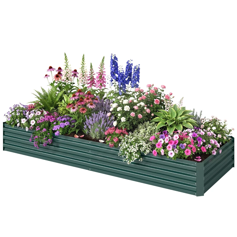 Outsunny Carré Potager en Métal Modulable - Potager Surélevé 241x90,5x30cm en Acier Galvanisé - Jardinière Extérieur Anti-Rouille pour Légumes et Fleurs, Vert Foncé