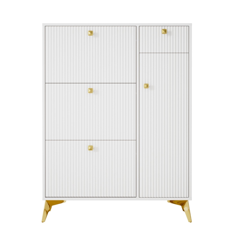 Armadio scarpiera con 3 ante a ribalta salvaspazio dal design moderno, 90x25x121 cm, Bianco