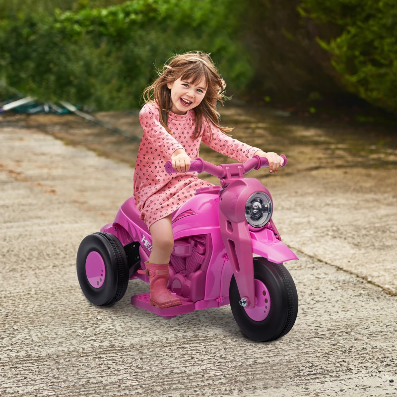 AIYAPLAY Moto électrique enfants 2-5 ans, 3 roues, 6 V, 3 km/h, avec fonction de bulles, effets lumineux et sonores, rose