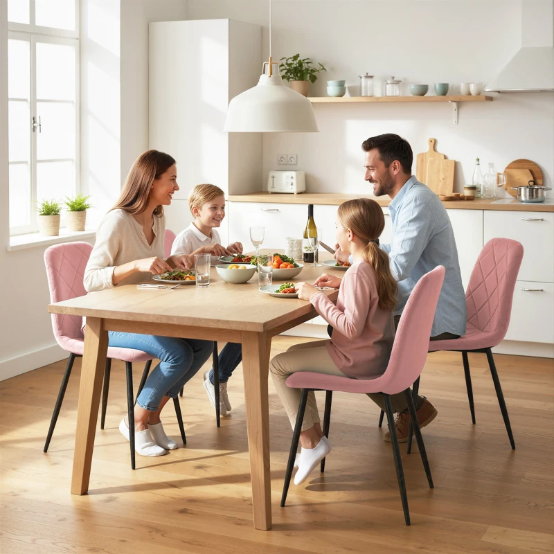 HOMCOM 4-delige Set Eetkamerstoelen in Fluwelen Look met Rugleuning, 45 x 54 x 87 cm, Roze(m-7)