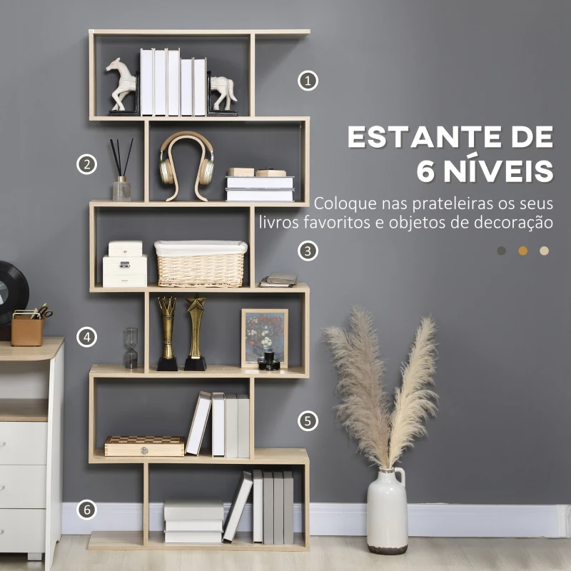 HOMCOM Estante para Livros Moderna Estante com 6 Prateleiras para Sala de Jantar Sala de Estar Estúdio 80x23x192 cm Madeira