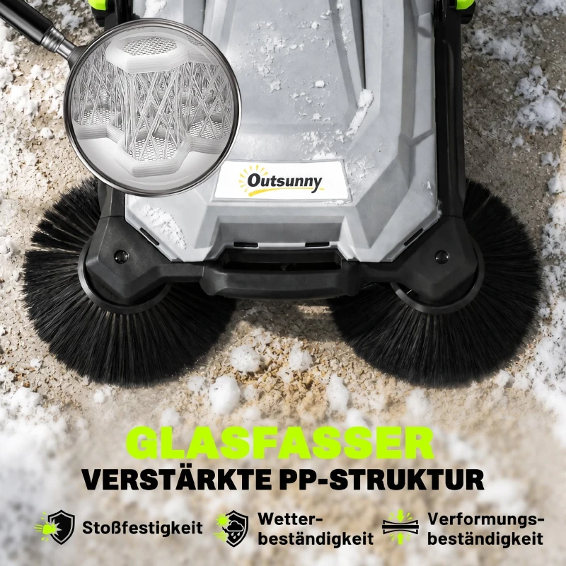 Outsunny ehrmaschine manuell mit 68 cm Kehrbreite, 24 L Schmutzbehälter, Höhenverstellbar klappbar Griff 3-Bürsten-Kehrsystem