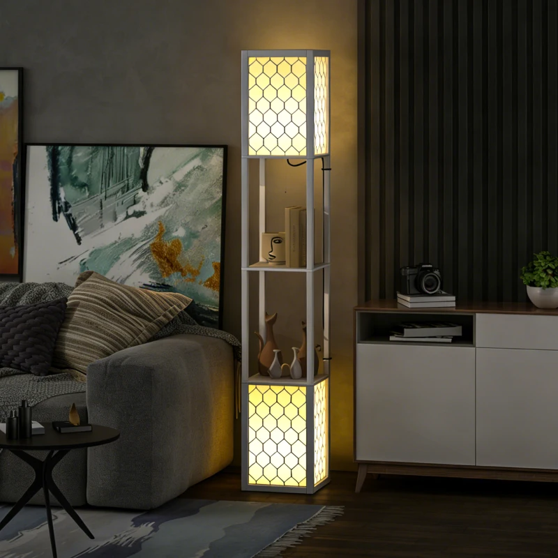 HOMCOM Duo Light Floor Shelves - White