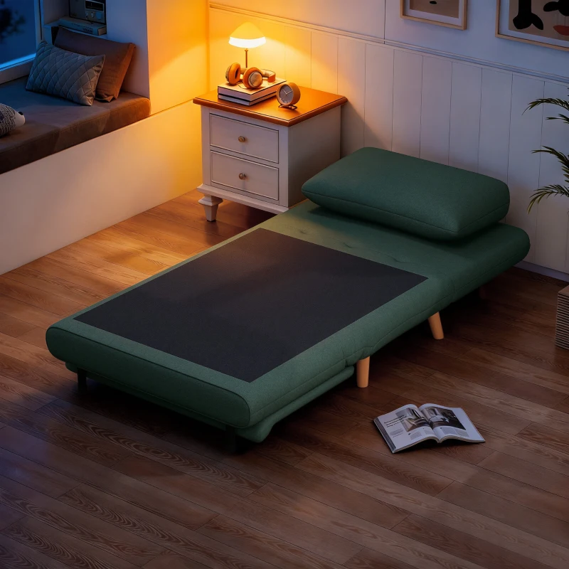 HOMCOM 3-in-1 slaapfauteuil met bedfunctie, ligfauteuil, verstelbare rugleuning, beukenhouten poten, kussen, Donkergroen