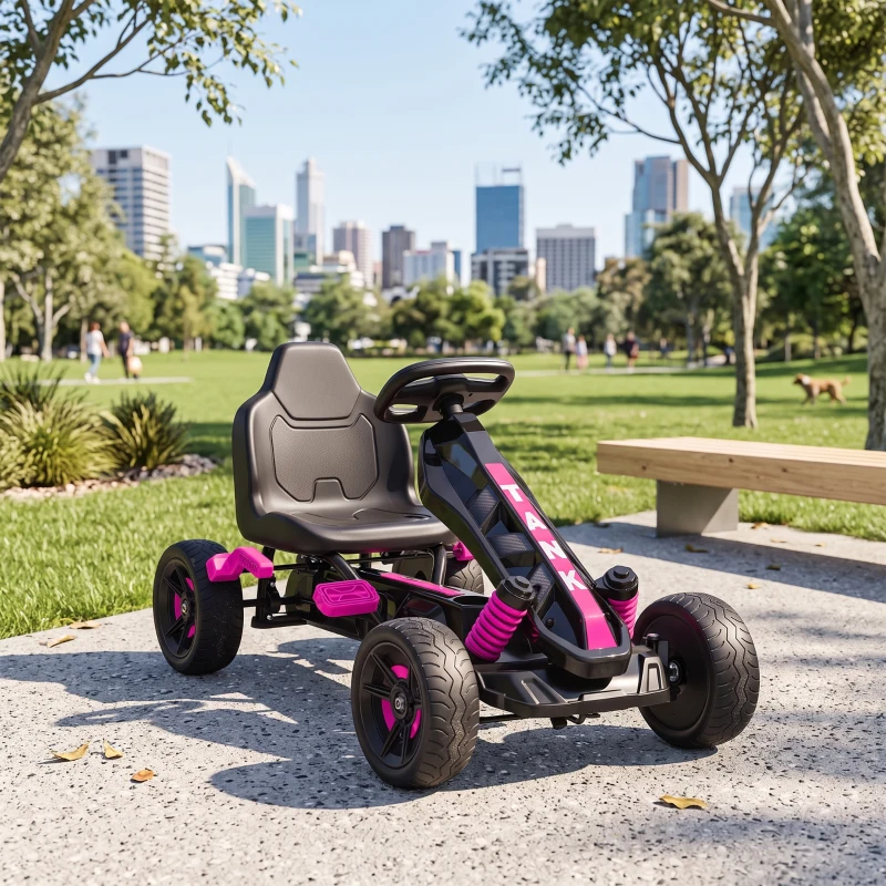 AIYAPLAY Gokart mit Pedalen, Tretauto für Kinder mit Bremse, rutschfeste Räder, Metallrahmen, 3-6 Jahre, Rosa