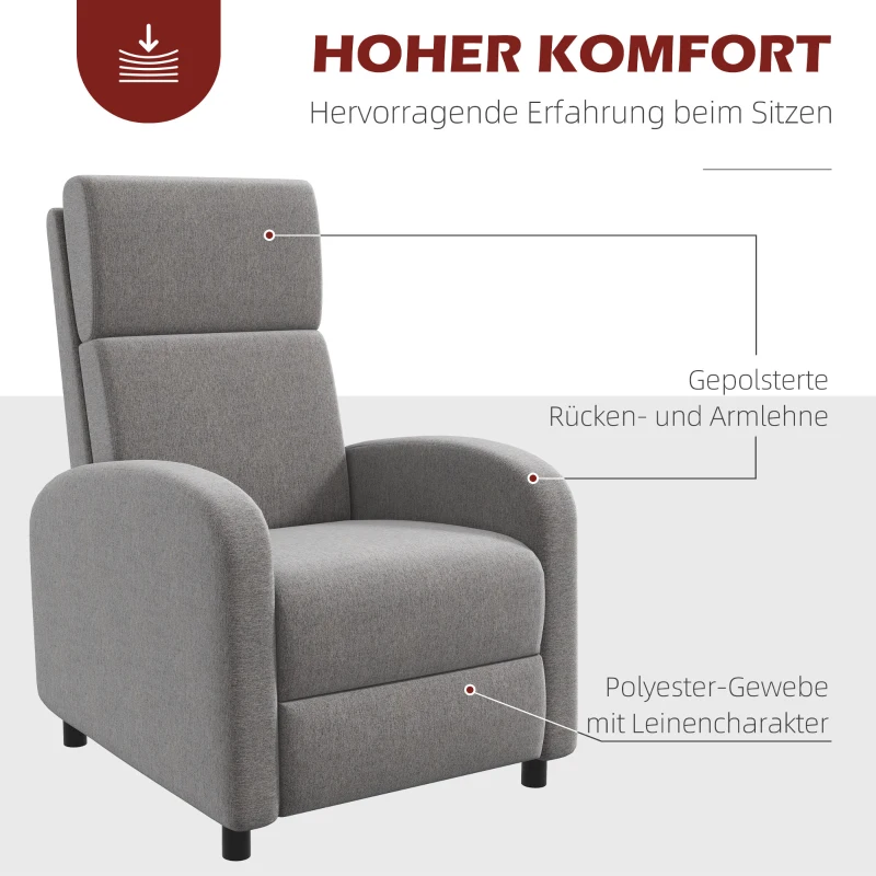 HOMCOM Relaxstoel TV-stoel, uitklapbare voetensteun, kantelbaar tot 160°, 64 x 86 x 102 cm, Grijs
