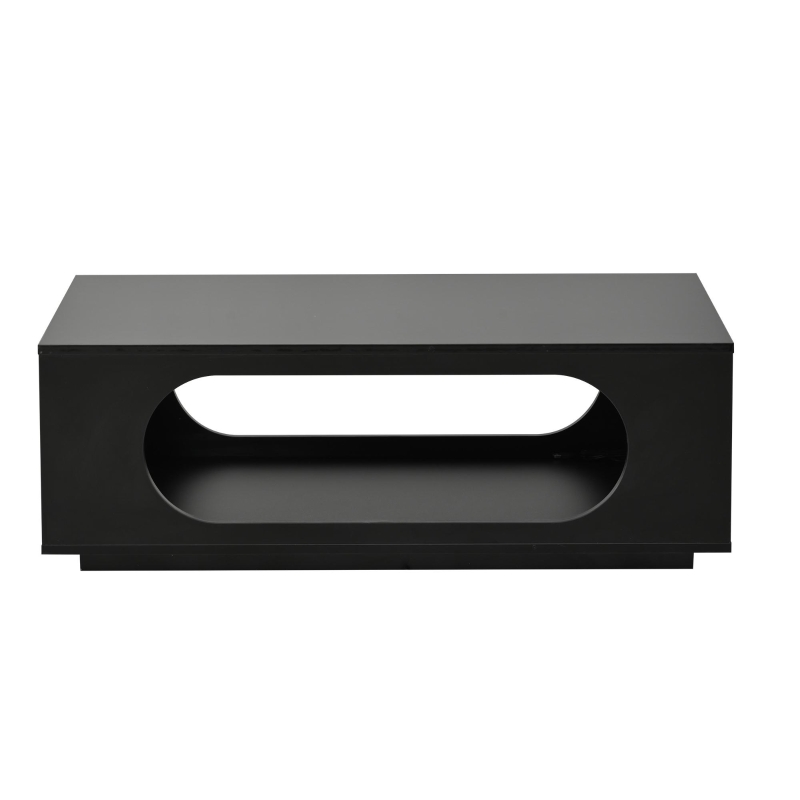 Table basse avec éclairage LED, grand espace de rangement avec gestion intégrée des câbles, 100x50x35 cm, Noir