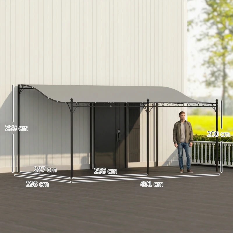 Outsunny 3 x 5 m Pergola, Flexibles Gartendach mit wasserfester Plane und Metallrahmen, Schattenspender, Dunkelgrau(m-3)