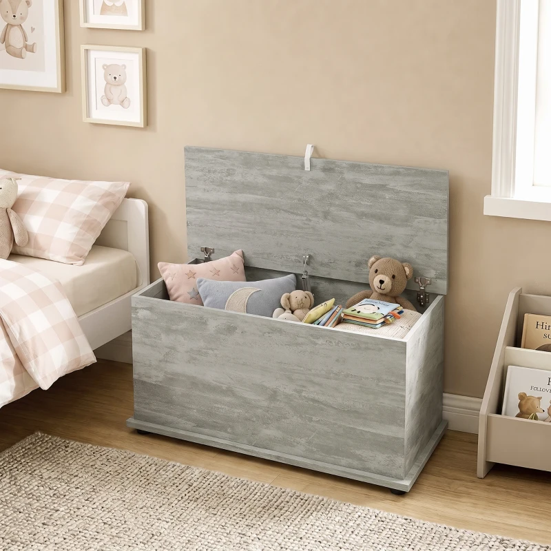 HOMCOM Baúl de Almacenamiento Banco con Tapa Abatible y Bisagras de Seguridad 80x40x45 cm Gris