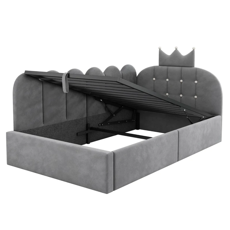 Letto singolo a L imbottito con spazio contenitore inferiore, 199x96x96 cm, Grigio