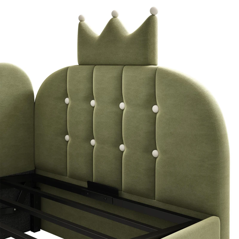Letto singolo a L imbottito con spazio contenitore inferiore, 199x96x96 cm, Verde