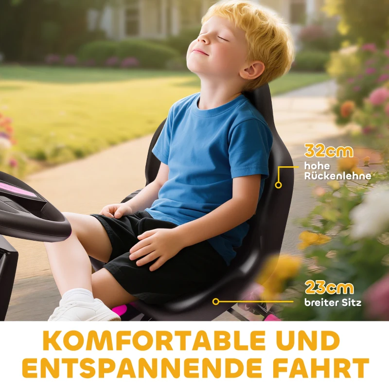 AIYAPLAY Gokart mit Pedalen, Tretauto für Kinder mit Bremse, rutschfeste Räder, Metallrahmen, 3-6 Jahre, Rosa