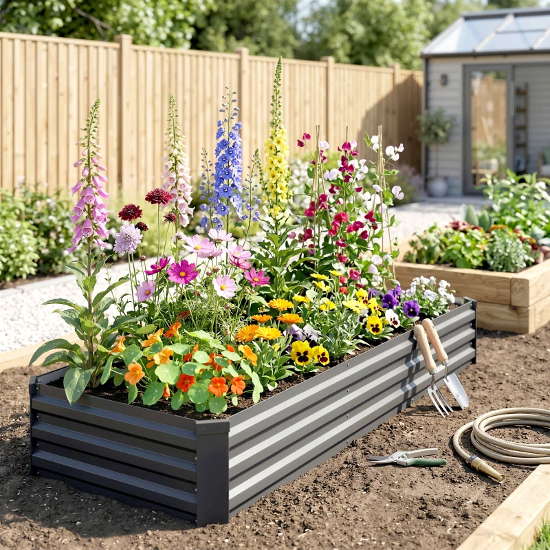Outsunny 60 x 240cm Galvanised Steel Planter, with Open Bottom