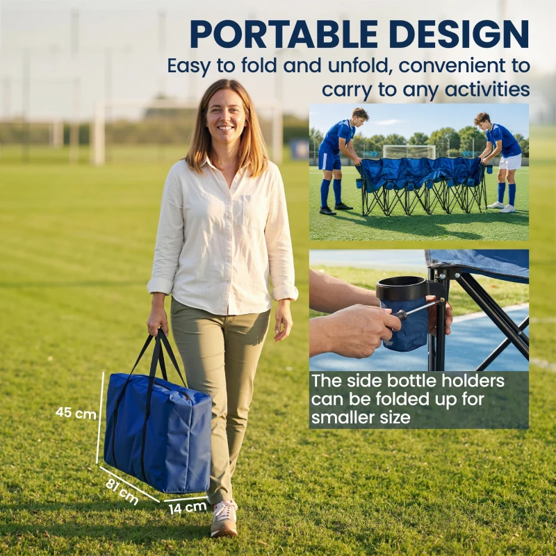 Outsunny 6 Seater Folding Camping Chair with Cup Holder & Carry Bag - Blue