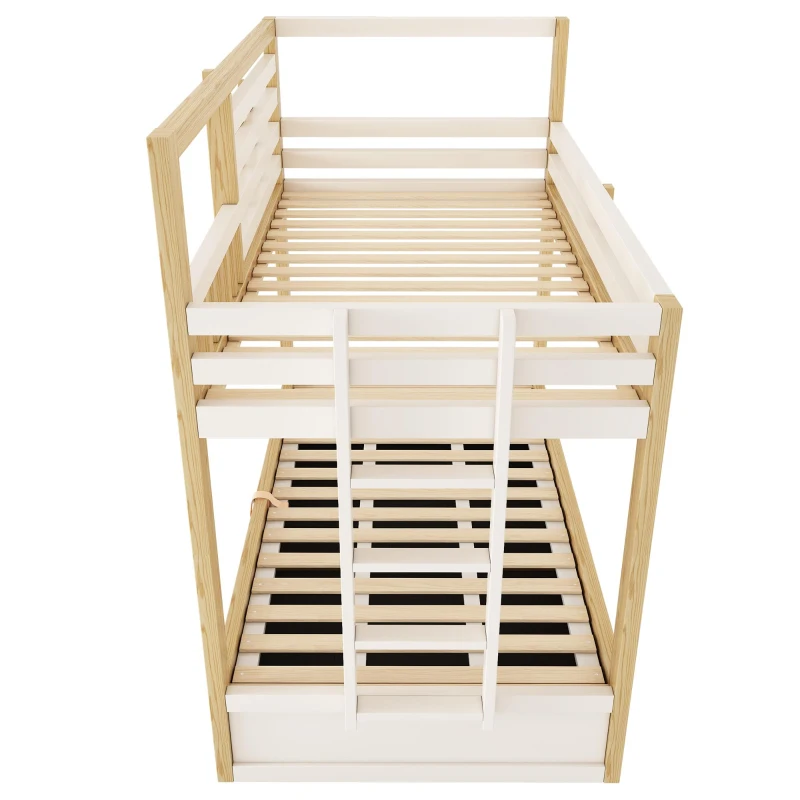 Cama beliche infantil estilo cabana, 2 lugares de dormir de 90×200 cm cada, sem colchão, 210x102x184 cm, Cor natural