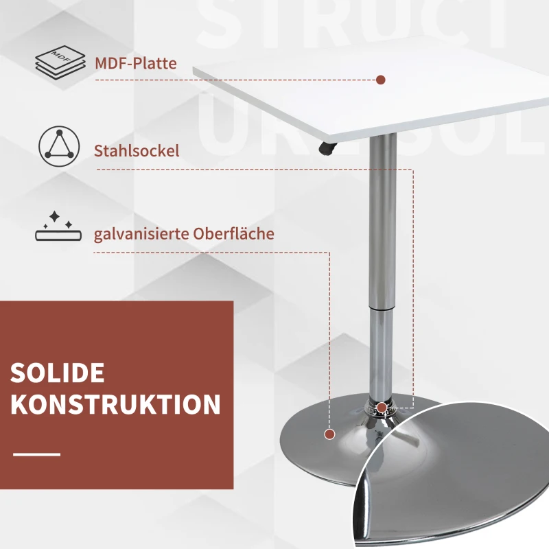 HOMCOM Verstelbare Bartafel, 360° draaibaar, krasbestendige voeten, stabiele metalen basis, Wit