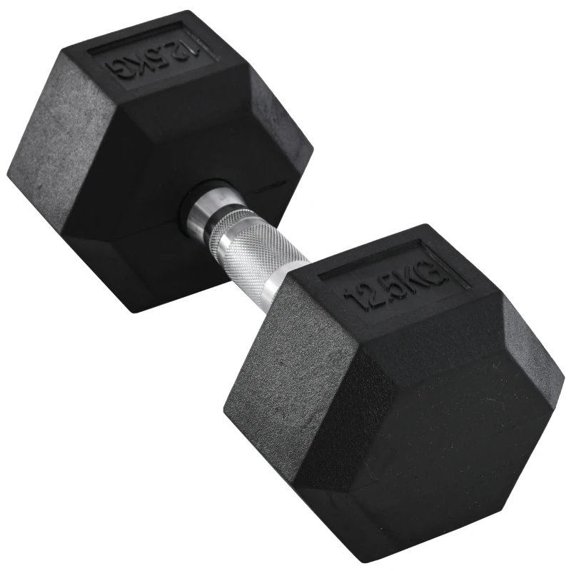 HOMCOM Mancuerna Hexagonal 12,5 kg de Hierro Fundido Recubierta de Goma para Entrenamiento en Casa Gimnasio Negro