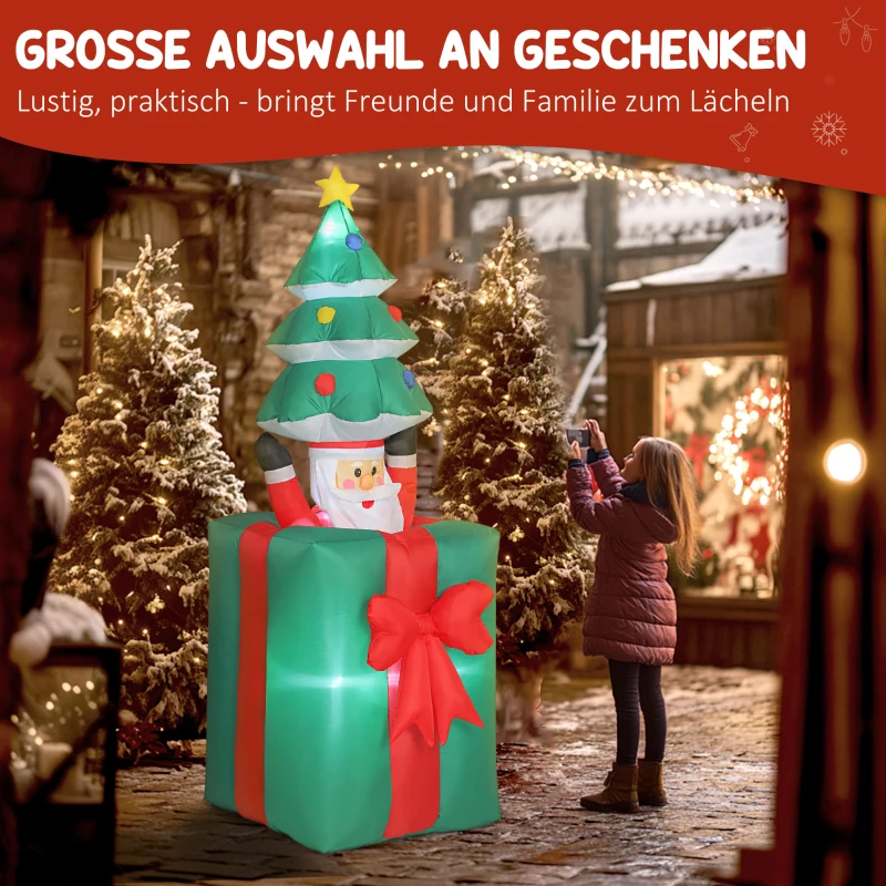Outsunny Opblaasbare kerstdecoratie met LED-lampjes, polyester, voor binnen en buiten, Rood+Groen