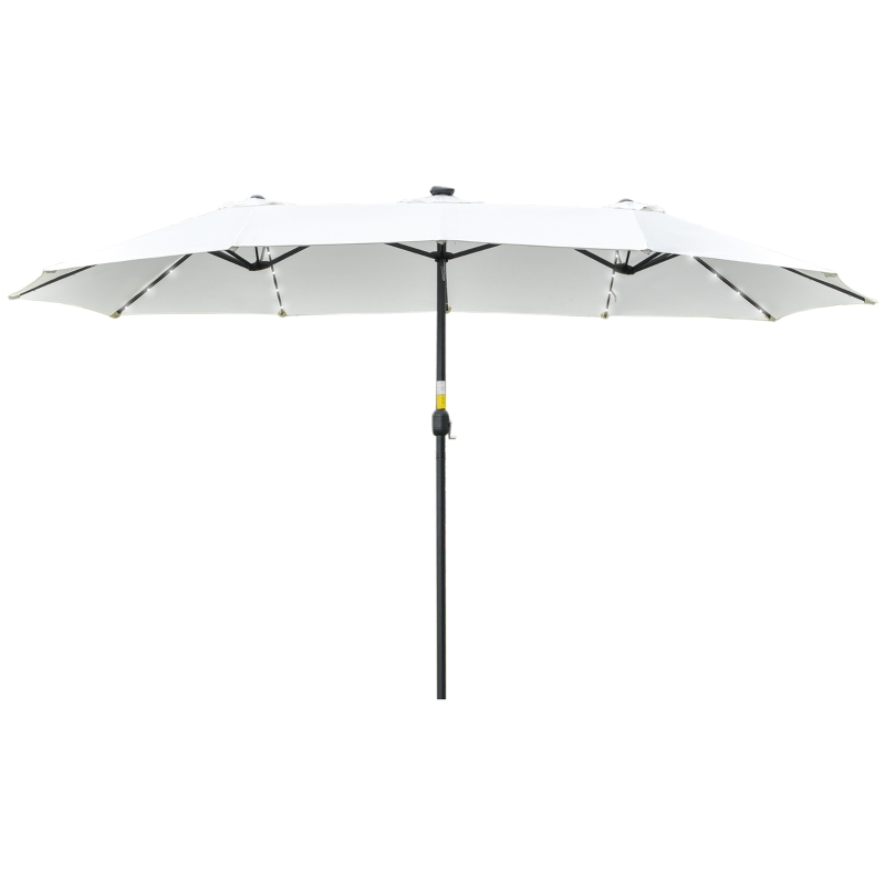 Outsunny Sombrilla Doble con 48 Luces LED 4,5x2,65 m Manivela Protección Solar para Terraza Jardín Piscina Crema