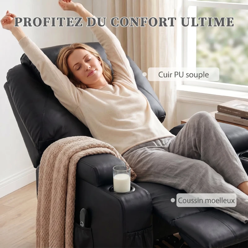 HOMCOM Fauteuil releveur électrique, fauteuil relax électrique, repose-pied, dossier inclinable, port USB, 83x95x107cm, noir