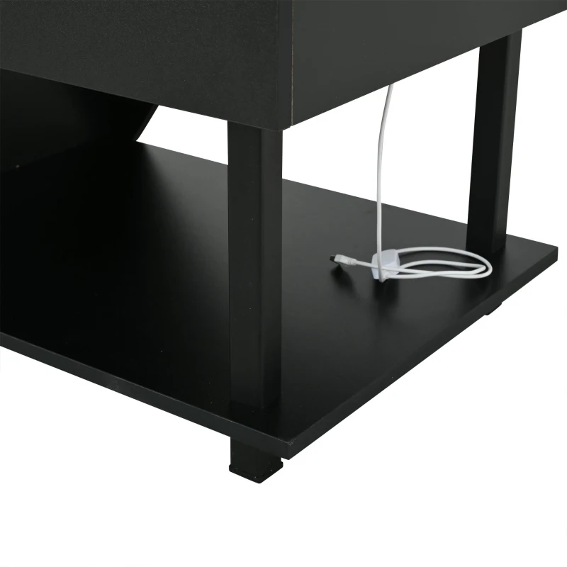 Table basse réglable en hauteur avec rangement caché, compartiments latéraux réglables, 50x100x46 cm, Noir