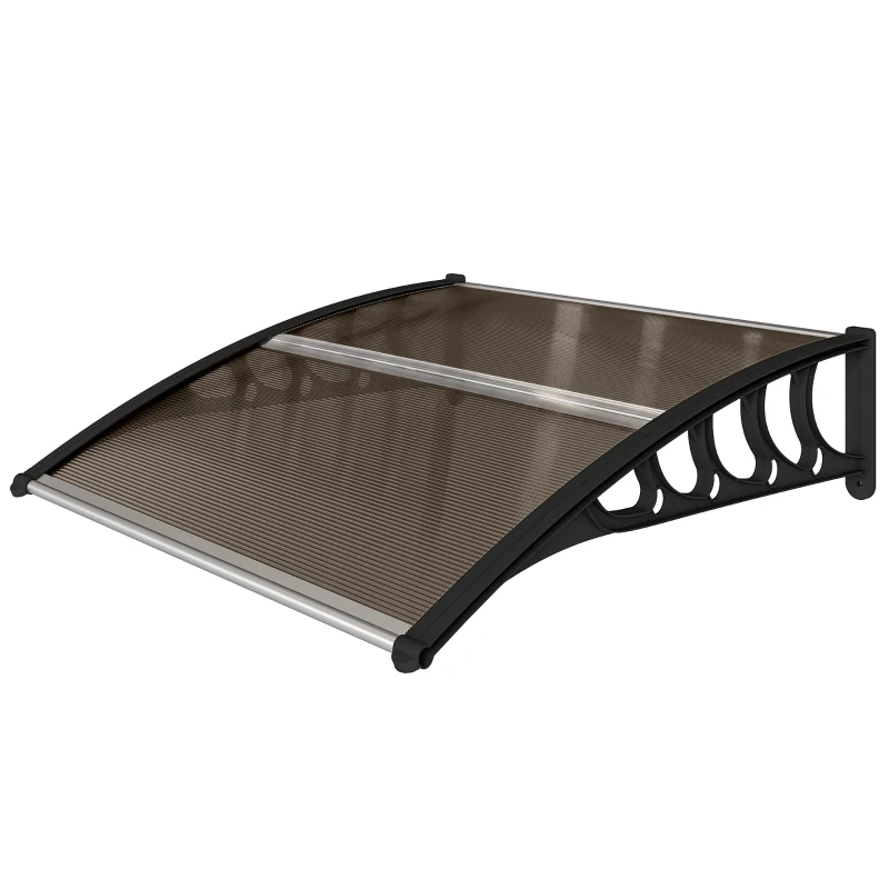 Outsunny Auvent de Porte d'Entrée, Toit Marquise de Porte Extérieur en Polycarbonate et Profil Aluminium, 103x96,5cm, Marron