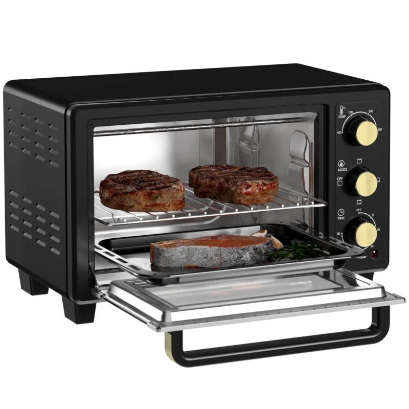 HOMCOM Mini-Ofen, Toasterofen, Timer, Gitterrost, Backblech, Glasfenster, Metall, Schwarz
