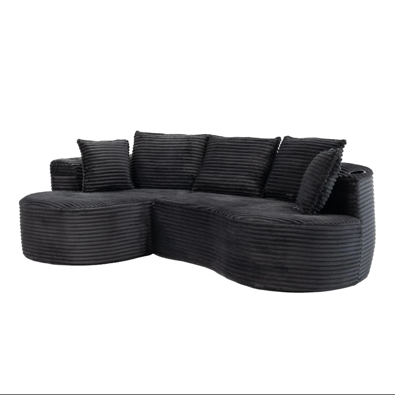 Bogesofa imbottito con portabicchieri su entrambi i lati, cuscini e tasca laterale, 250x152x82 cm, grigio scuro