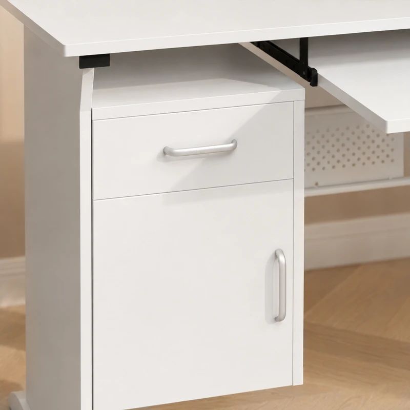 HOMCOM Escritorio para ordenador, 100 x 52 x 75 cm, bandeja deslizante para teclado, cajones y soporte para unidad central, blanco