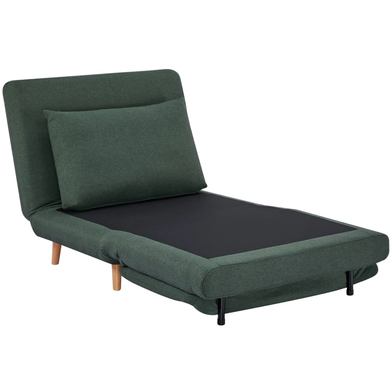HOMCOM 3-in-1 slaapfauteuil met bedfunctie, ligfauteuil, verstelbare rugleuning, beukenhouten poten, kussen, Donkergroen