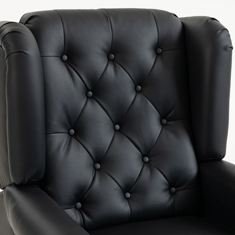 HOMCOM Sillón para Dormitorio en Piel PU con Asiento Amplio Reposabrazos y Patas de Madera de Eucalipto Negro