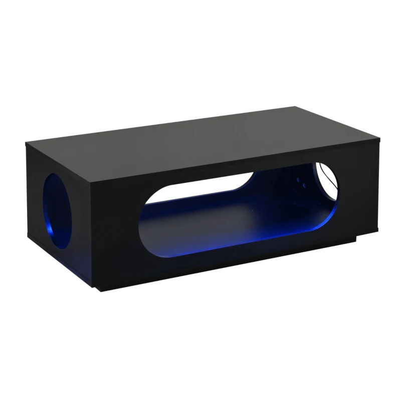 Table basse avec éclairage LED, grand espace de rangement avec gestion intégrée des câbles, 100x50x35 cm, Noir